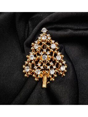 Vintage 1980's Eisenberg Gold-Tone Christmas Tree Brooch